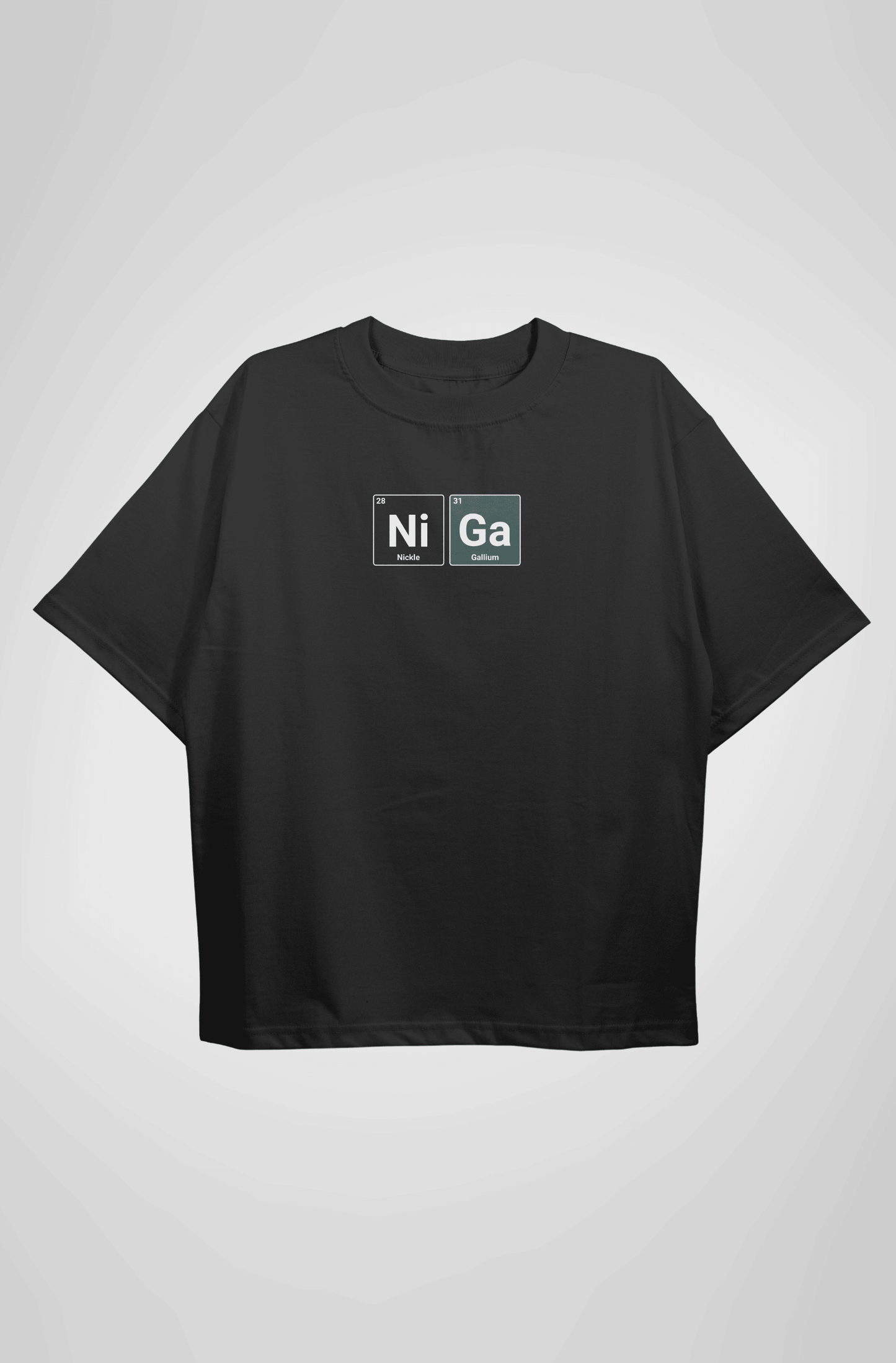 NiGa (Nickle Gallium) Black Printed Oversized T-shirt | Drop Shoulder T-shirt
