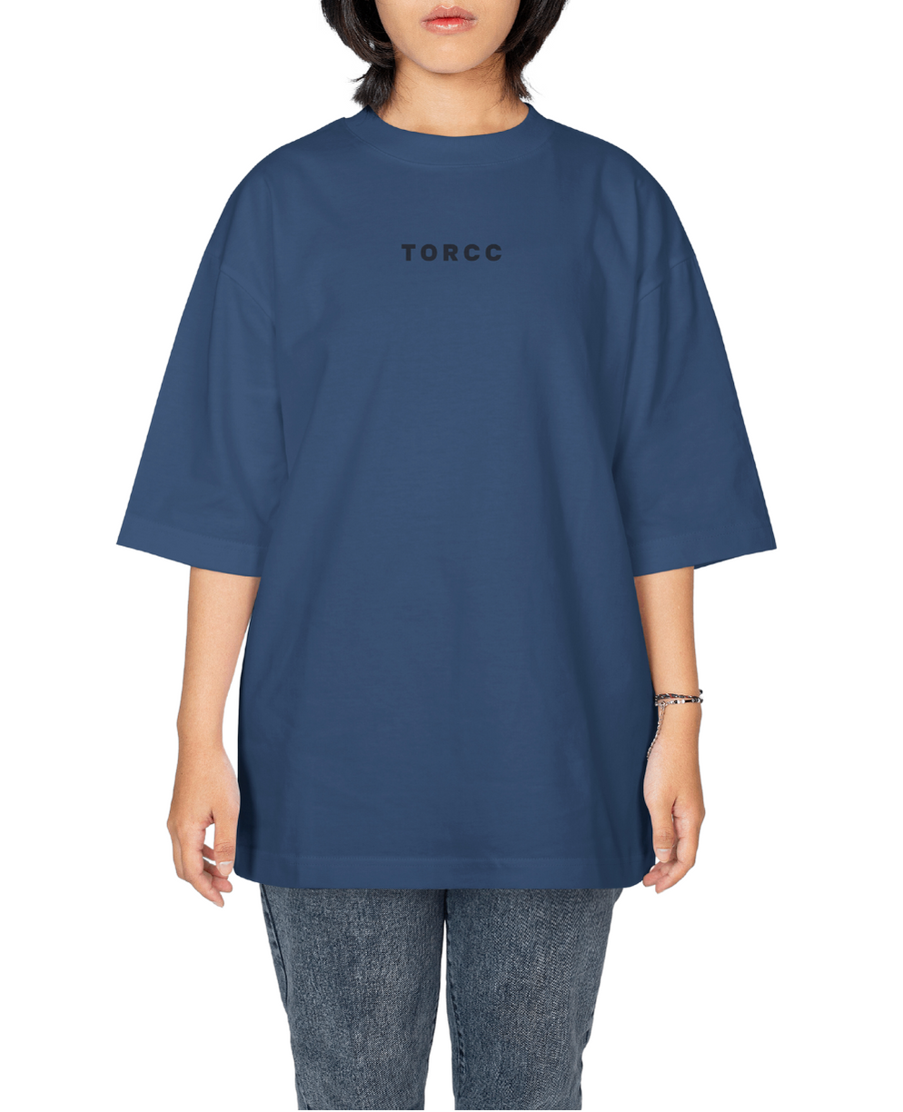 Minimal Blue Printed Oversized T-shirt | Drop Shoulder T-shirt