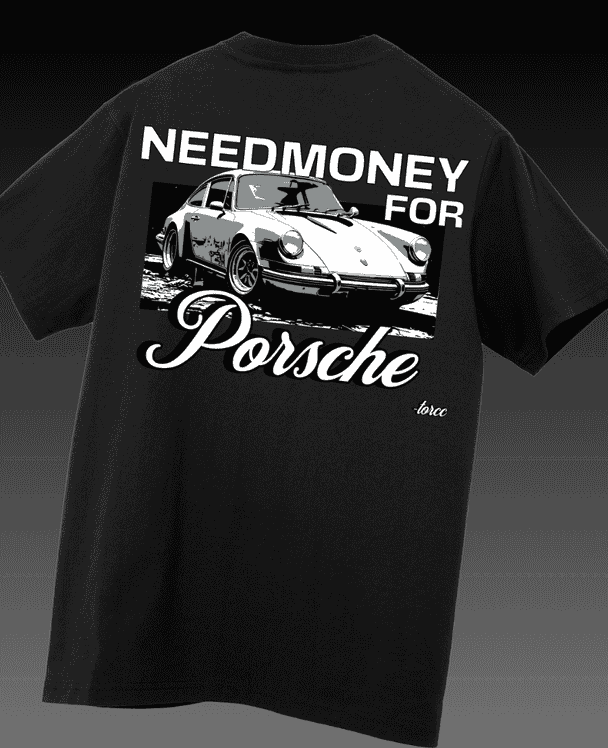 Need Money for Porsche Black Printed Oversized T-shirt | Drop Shoulder T-shirt