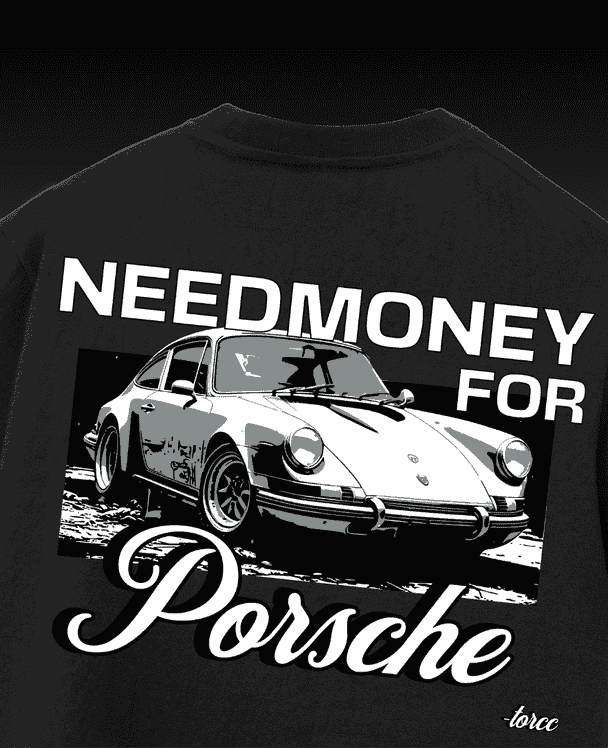 Need Money for Porsche Black Printed Oversized T-shirt | Drop Shoulder T-shirt