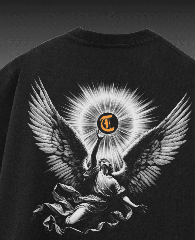 Celestial graphic on a 280gsm terry drop shoulder t-shirt, offering a stylish design with a relaxed and comfortable fit.