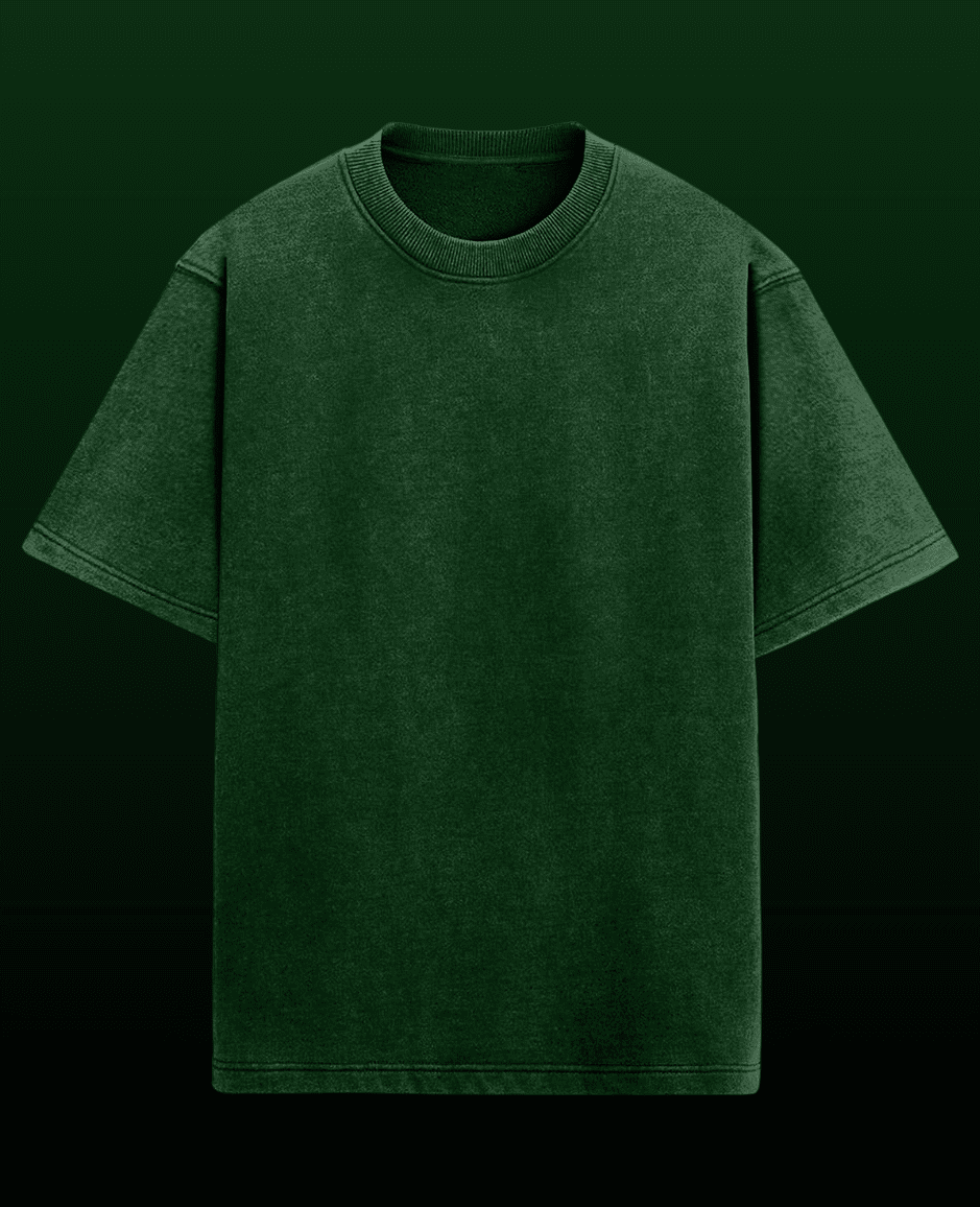 Dark green acid wash oversized t-shirt with a drop shoulder fit, offering a casual, trendy look with ultimate comfort.