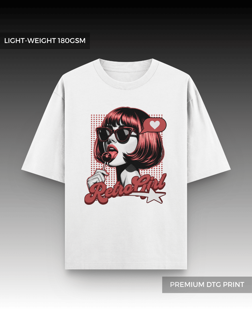 Retro Girl Oversized T-shirt // Light-weight-180gsm
