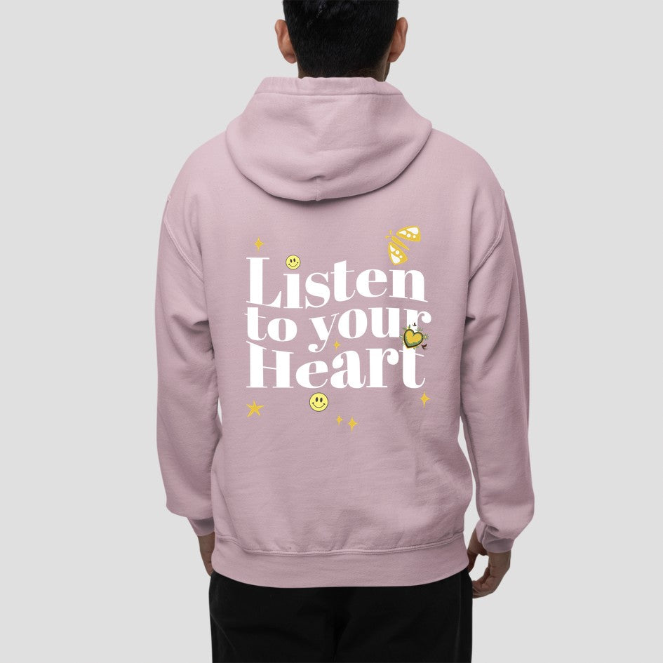 Baby Pink Listen To Your Heart: Graphic Hoodie For Men and Womenoversized tshirt for men, oversized tshirt for women, graphic oversized tshirt, streetwear oversized tshirt, oversized tshirt, oversized tee, hoodies for men, hoodies for women, hoodies on sale, hoodies on sale india, hoodies men