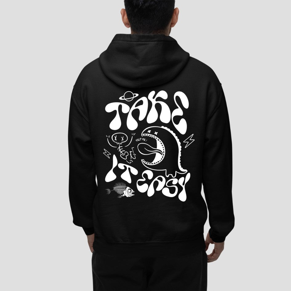 Black Take It Easy: Graphic Hoodie For Men and Womenoversized tshirt for men, oversized tshirt for women, graphic oversized tshirt, streetwear oversized tshirt, oversized tshirt, oversized tee, hoodies for men, hoodies for women, hoodies on sale, hoodies on sale india, hoodies men
