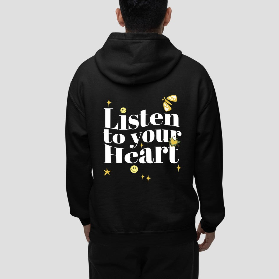 Black Listen To Your Heart: Graphic Hoodie For Men and Womenoversized tshirt for men, oversized tshirt for women, graphic oversized tshirt, streetwear oversized tshirt, oversized tshirt, oversized tee, hoodies for men, hoodies for women, hoodies on sale, hoodies on sale india, hoodies men