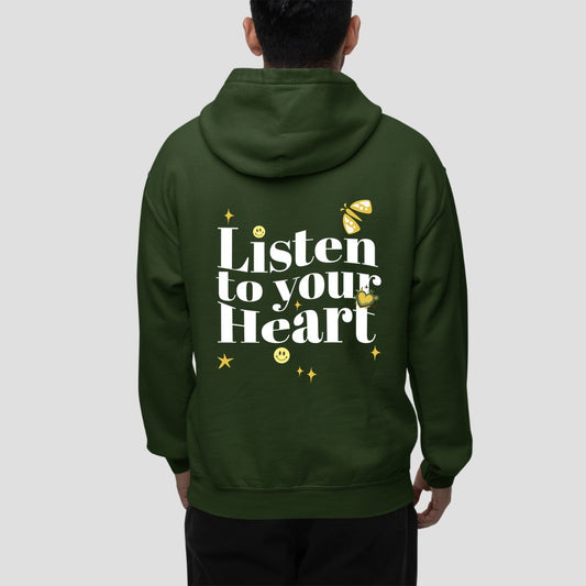 Forest Green Listen To Your Heart: Graphic Hoodie For Men and Womenoversized tshirt for men, oversized tshirt for women, graphic oversized tshirt, streetwear oversized tshirt, oversized tshirt, oversized tee, hoodies for men, hoodies for women, hoodies on sale, hoodies on sale india, hoodies men