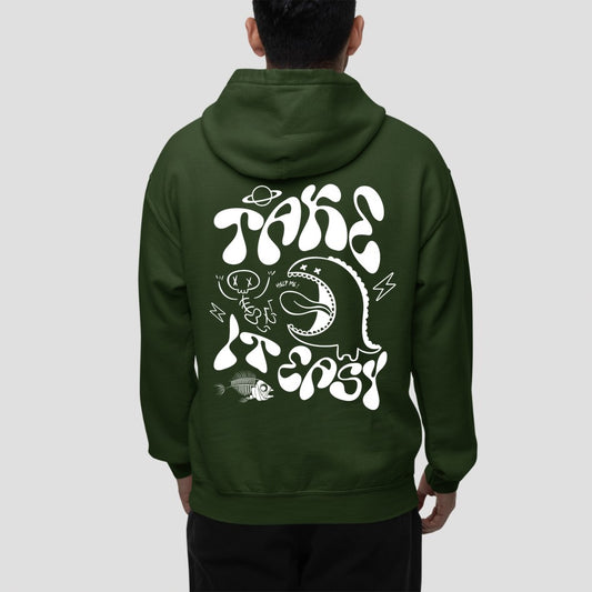 Forest Green Take It Easy: Graphic Hoodie For Men and Womenoversized tshirt for men, oversized tshirt for women, graphic oversized tshirt, streetwear oversized tshirt, oversized tshirt, oversized tee, hoodies for men, hoodies for women, hoodies on sale, hoodies on sale india, hoodies men
