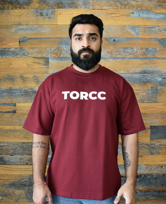 Basic Maroon Printed Oversized T-shirt | Drop Shoulder T-shirt