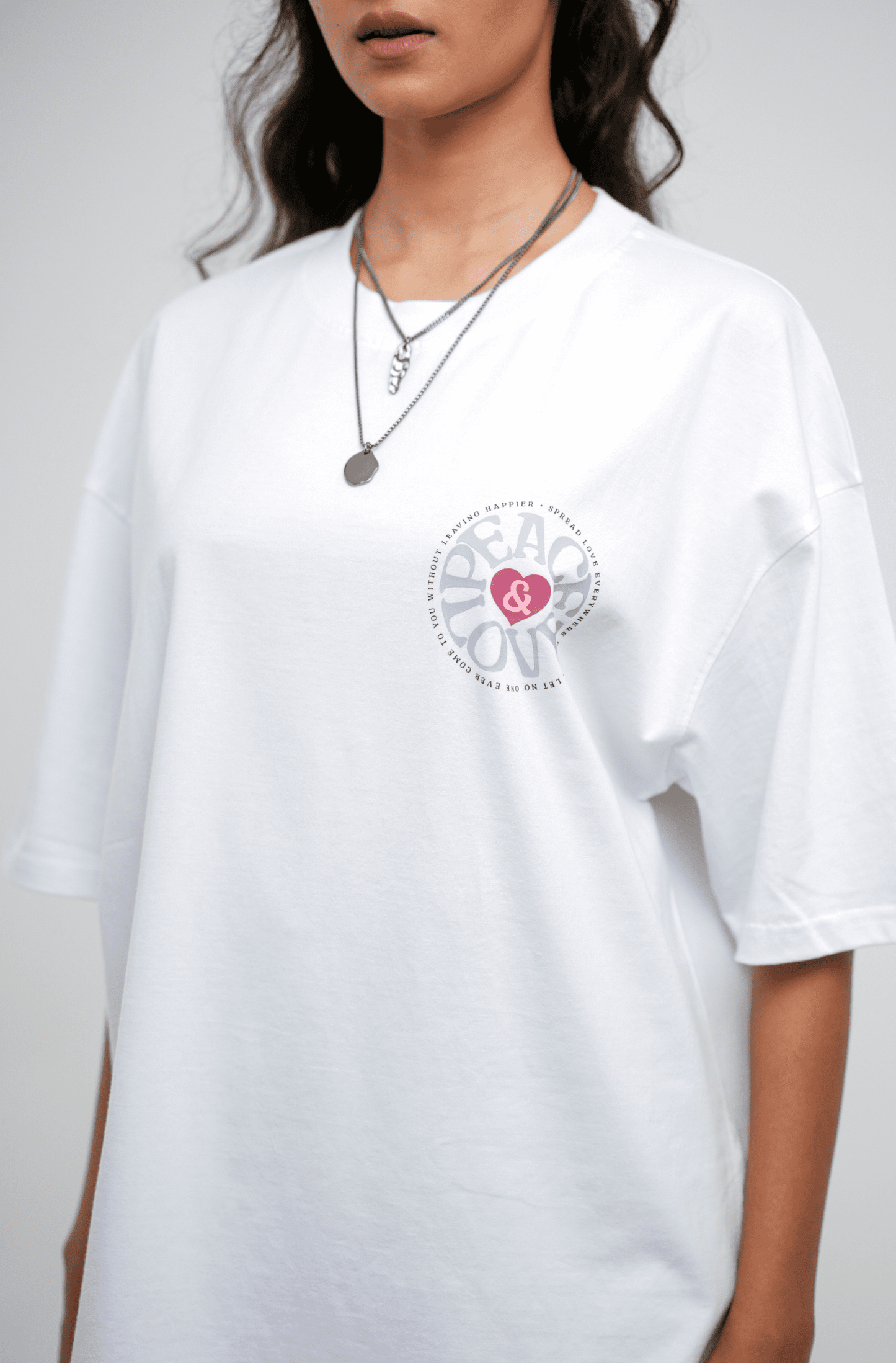 Peace White Printed Oversized T-shirt | Drop Shoulder T-shirt