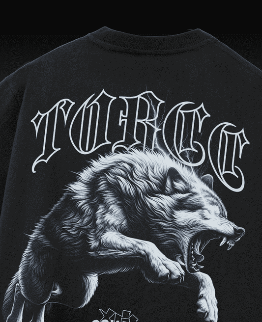 Wolf 2.0 Black Printed Oversized T-shirt | Drop Shoulder T-shirt