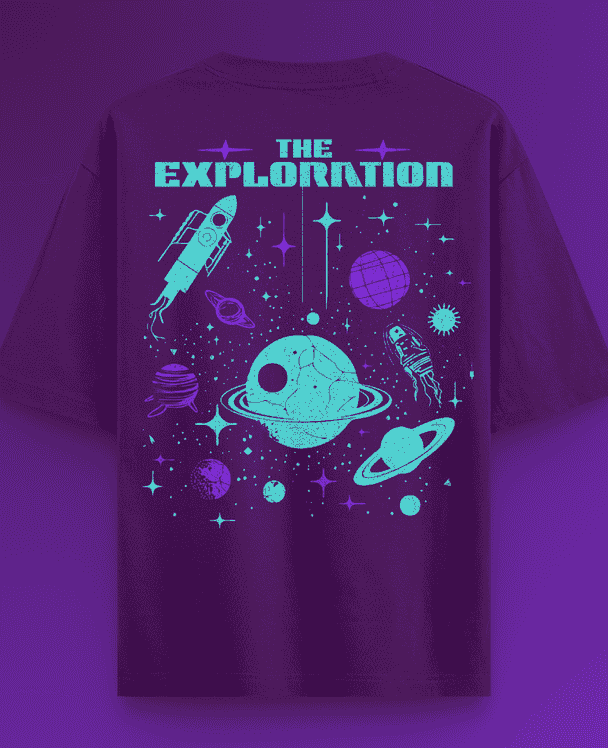 Explorer Purple Printed Oversized T-shirt | Drop Shoulder T-shirt