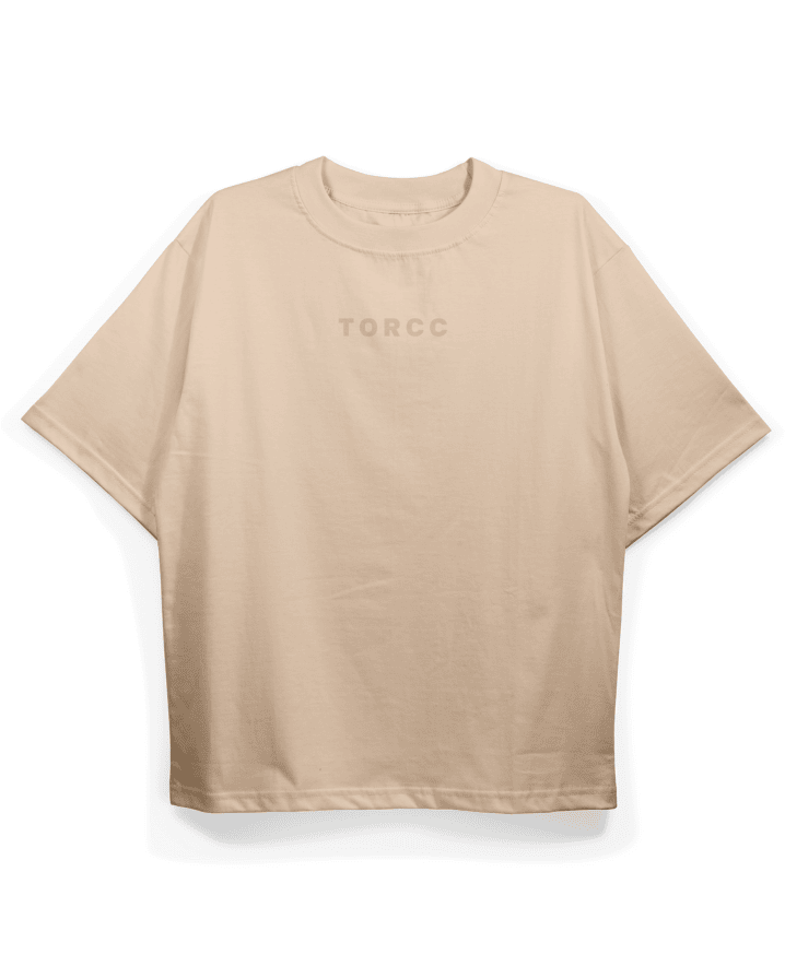 Basic Beige Printed Oversized T-shirt | Drop Shoulder T-shirt