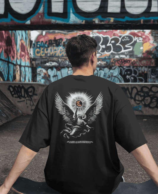 Celestial graphic on a 280gsm terry drop shoulder t-shirt, offering a stylish design with a relaxed and comfortable fit.
