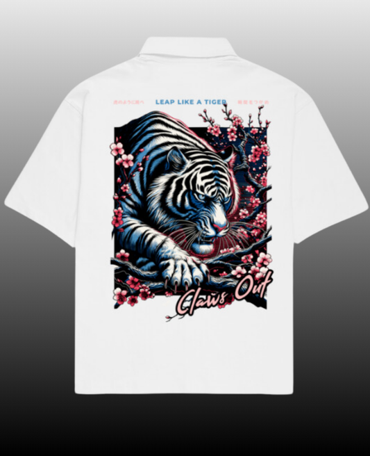 Claws Out Oversized Shirt for Men with Cuban collar shirt for men design, made from 240 GSM baggy shirts for men fabric, featuring bold front and back graphic prints — perfect for streetwear and casual outfits.