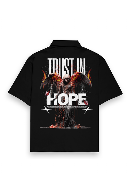 Hope Printed Oversized Shirt for Men with Cuban collar shirt for men design, made from 240 GSM baggy shirt for men fabric, featuring premium front and back graphic prints — perfect for casual and streetwear outfits.