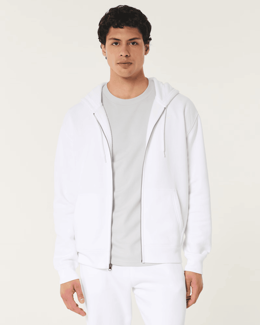 White Heavyweight Zip Up Hoodie