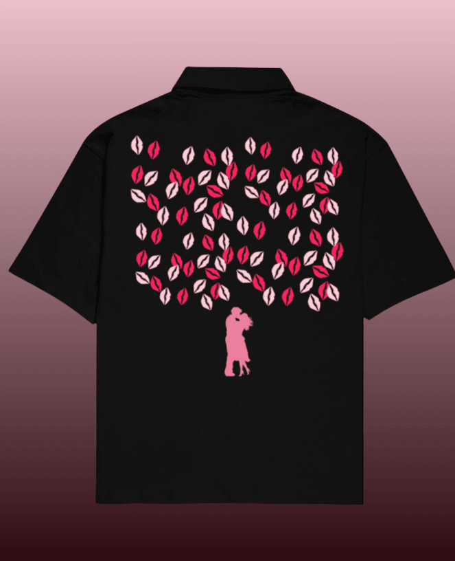 Kisses Oversized Shirt for Men with Cuban collar shirt for men design, made from premium cotton for a relaxed fit — the perfect baggy shirt for men for casual outings and statement looks.