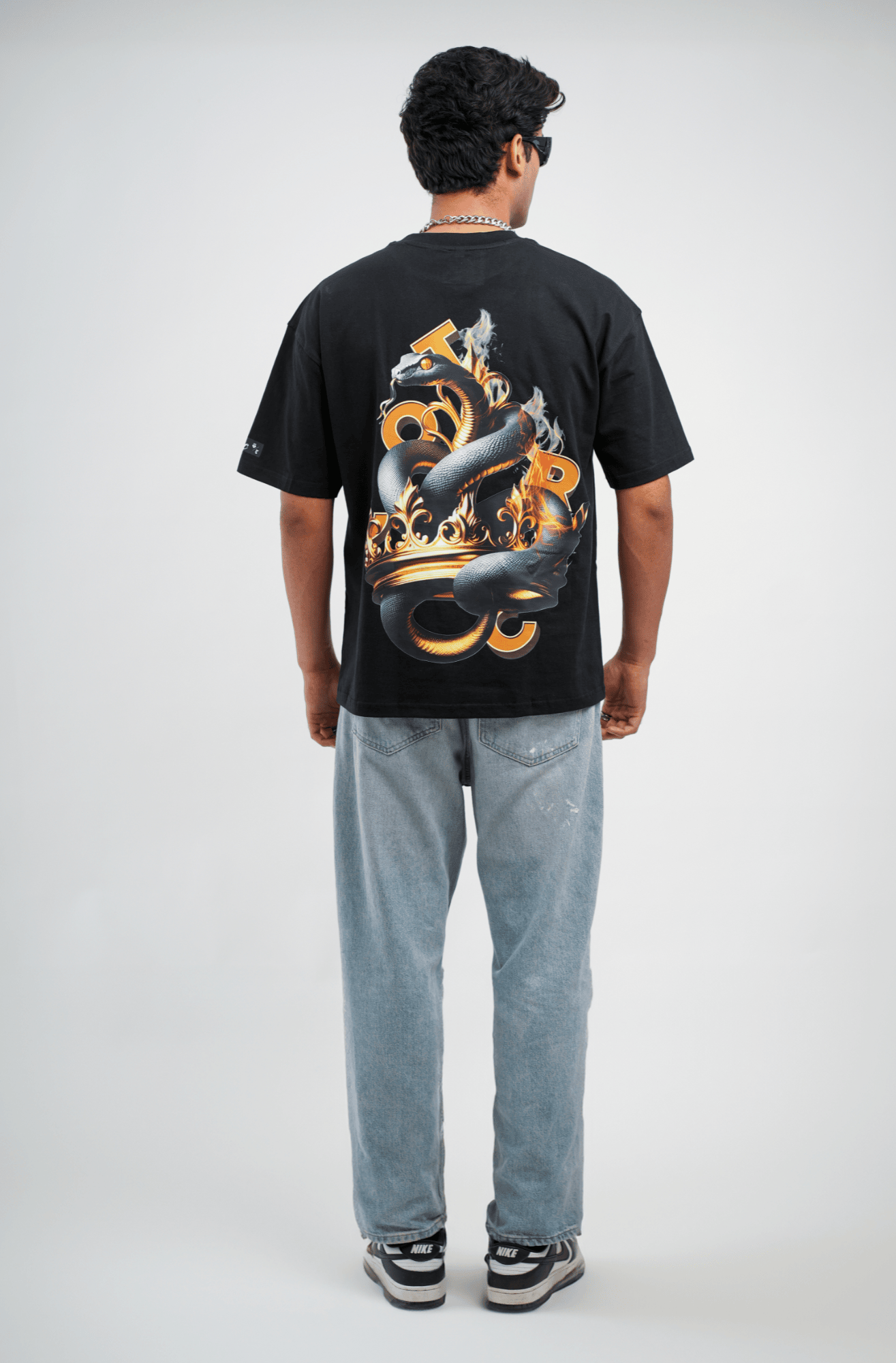 Ophidian Black Printed Oversized T-shirt | Drop Shoulder T-shirt