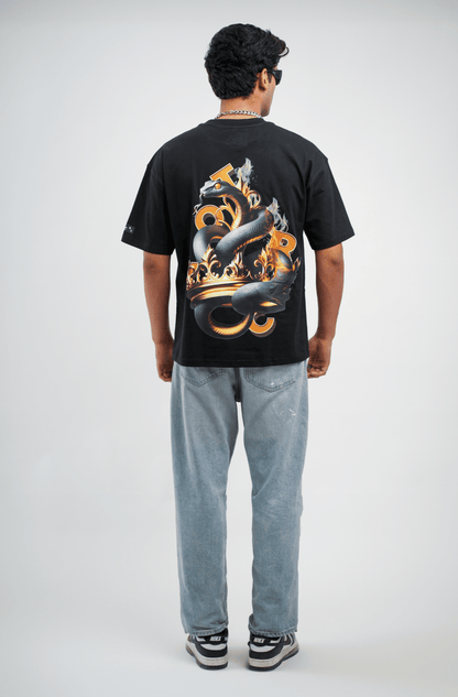 Ophidian Black Printed Oversized T-shirt | Drop Shoulder T-shirt