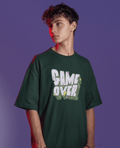 Game Over Green Drop Shoulder T-shirt | Oversized T-shirt