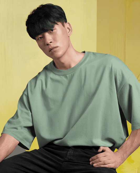 Jade Green Plain Drop Shoulder T-shirt // Heavy Weight 280gsm