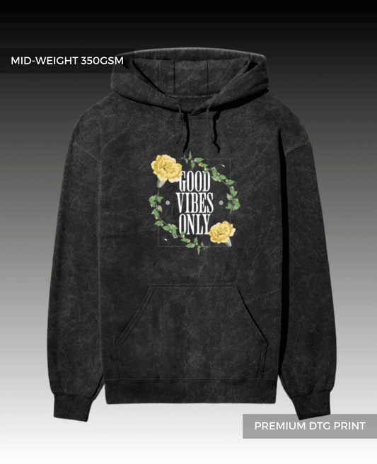 Good Vibes Only Acid Wash Pullover Hoodie // Midweight 350gsm