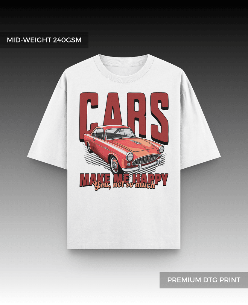 Cars Make Me Happy Oversized T-shirt for Men // Drop Shoulder 240gsm T-shirt