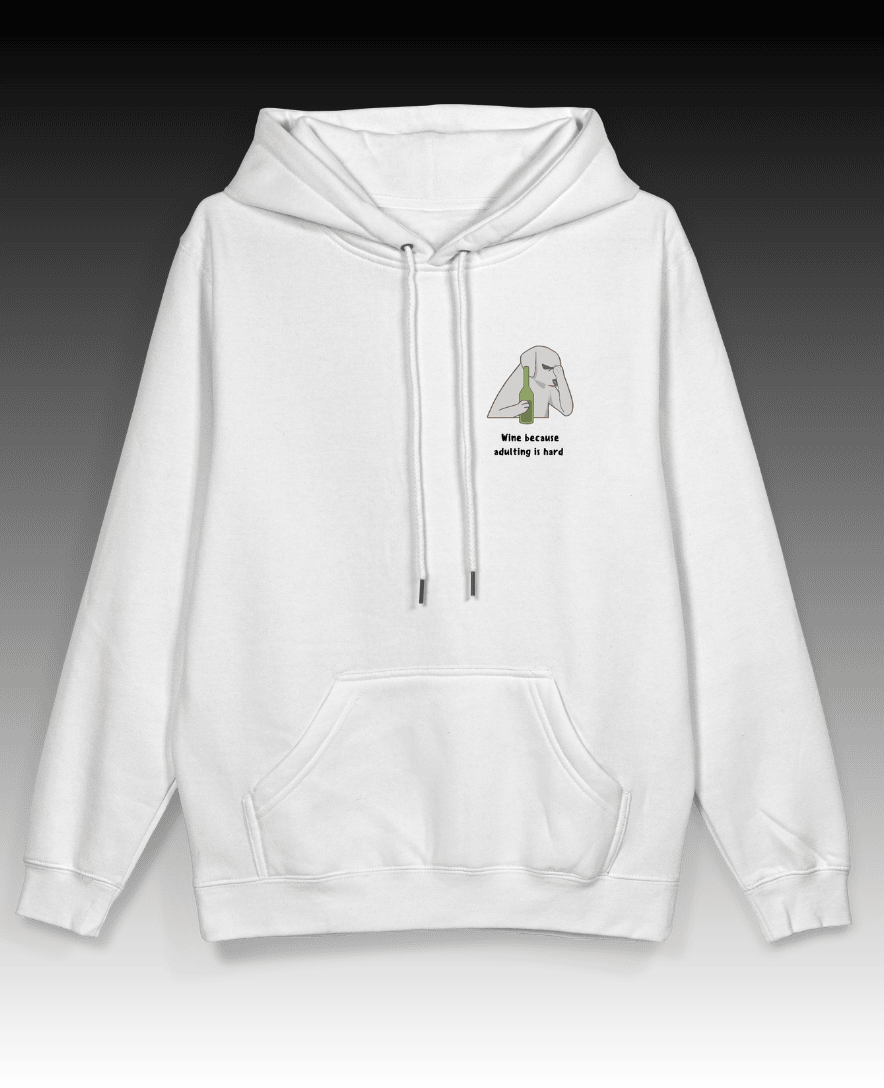 Wine and Adulting Pullover Hoodie - White