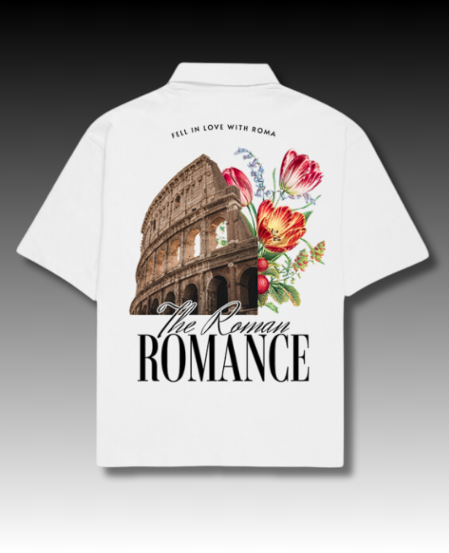 Romance Oversized Shirt for Men with Cuban collar shirt for men design, crafted from 240 GSM baggy shirt for men fabric, featuring premium front and back graphic prints — perfect for casual and streetwear looks.