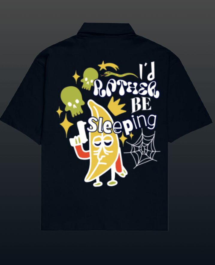 Sleeping Oversized Shirt for Men with Cuban collar design, crafted from 240 GSM cotton fabric, featuring premium graphic prints for a relaxed baggy shirt for men fit.