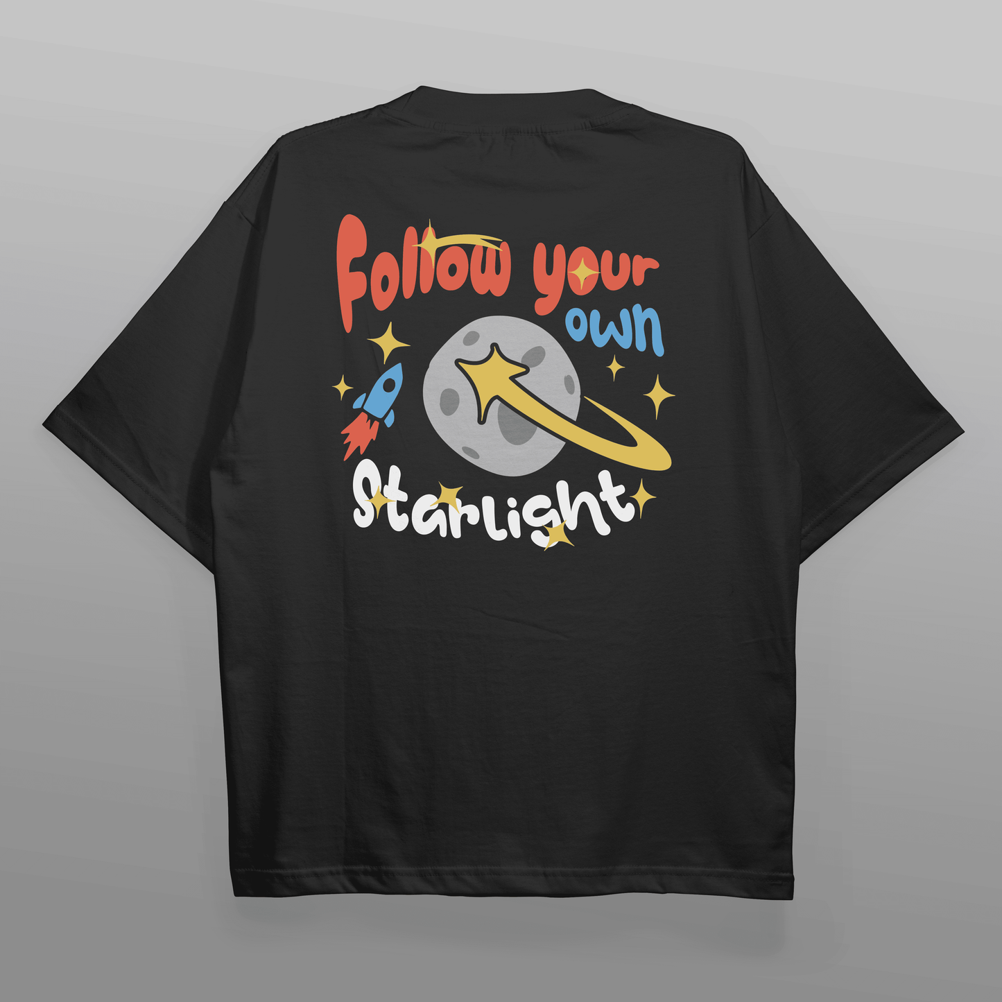 Starlight Black Drop Shoulder T-shirt | Oversized T-shirt