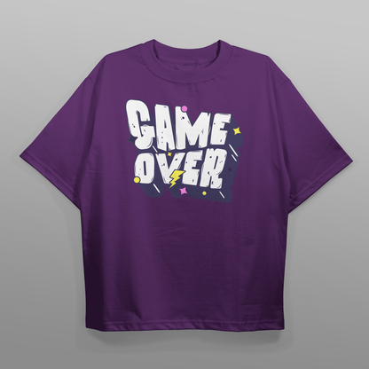 Game Over Purple Drop Shoulder T-shirt | Oversized T-shirt