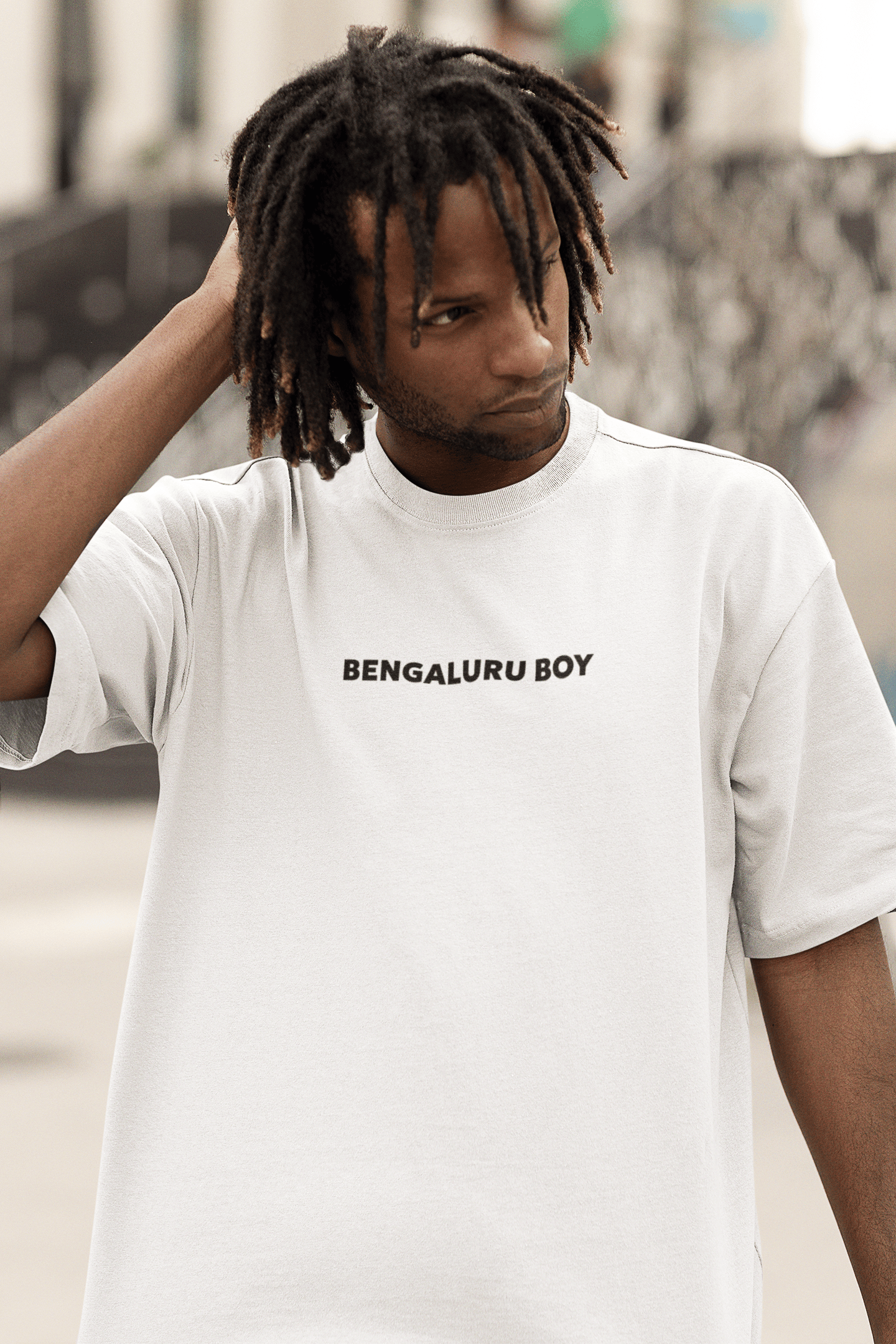 Bengaluru Boy White Drop Shoulder T-shirt | Oversized T-shirt