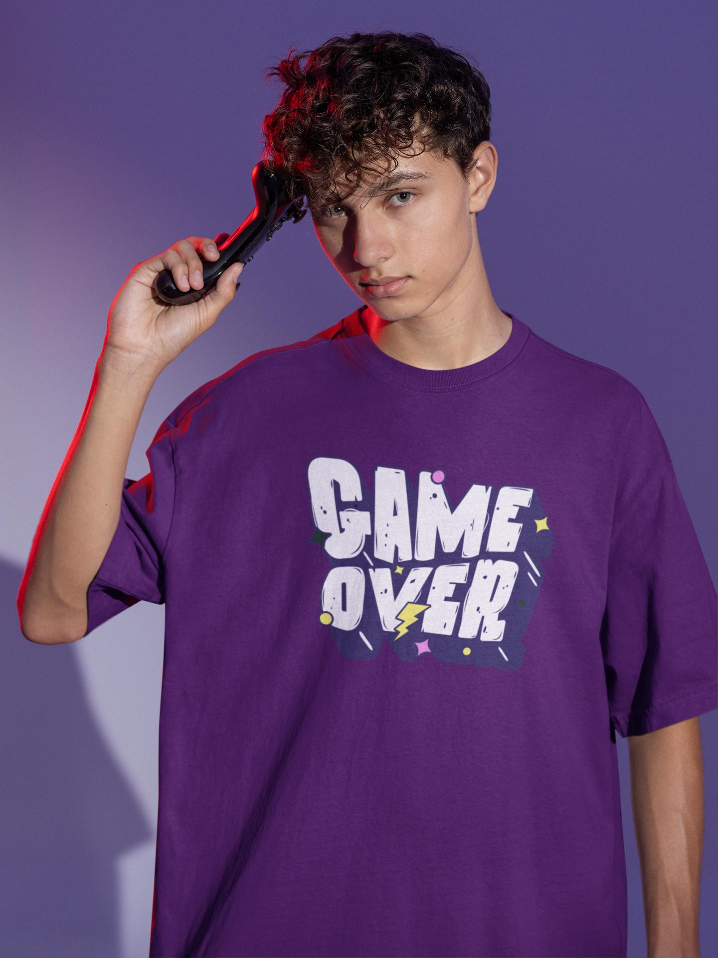 Game Over Purple Drop Shoulder T-shirt | Oversized T-shirt