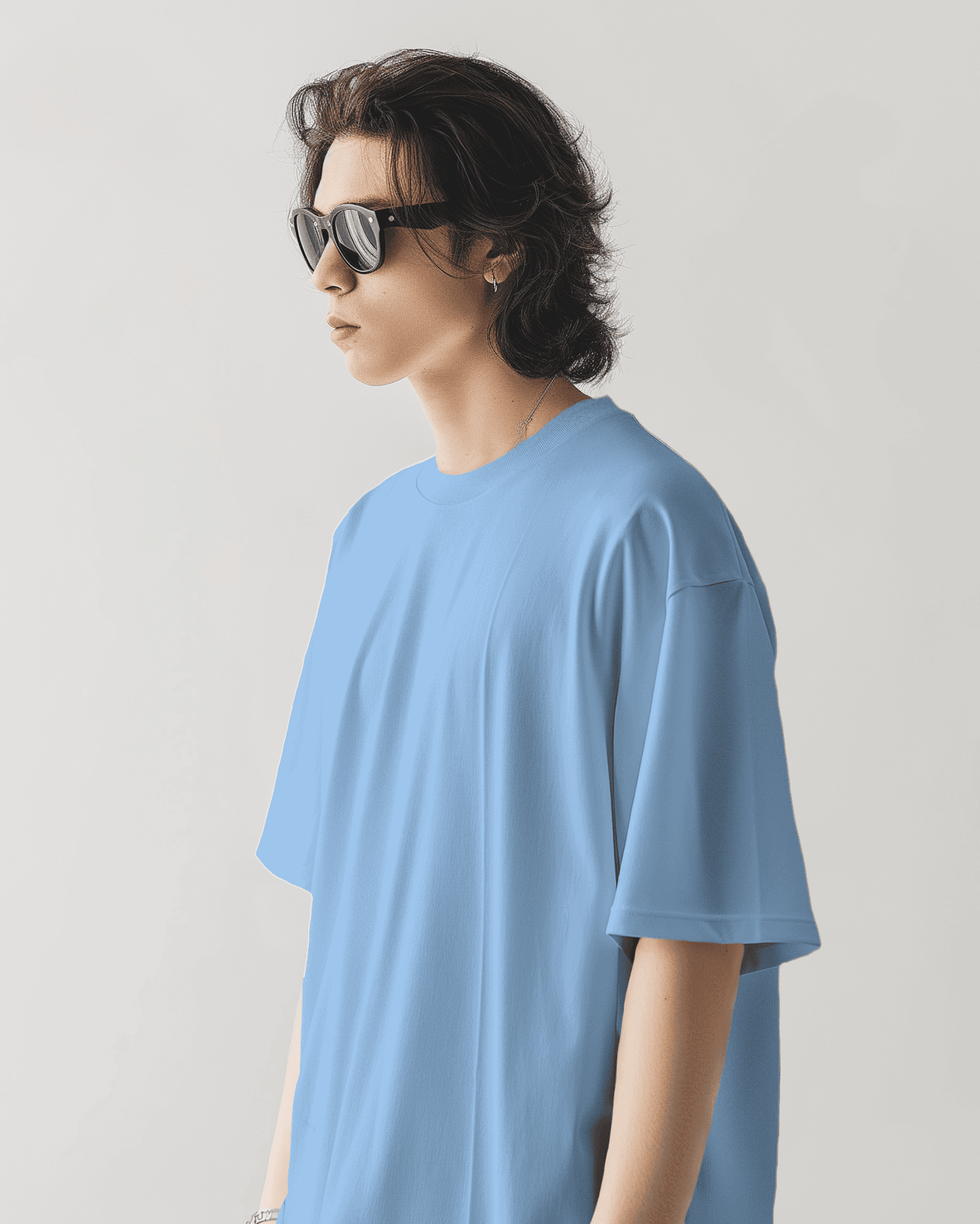 Light Blue Plain Drop Shoulder T-shirt // Heavy Weight 280gsm