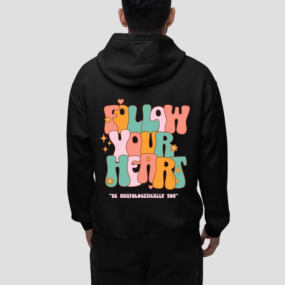 Black Follow Your Heart: Graphic Hoodie For Men and Womenoversized tshirt for men, oversized tshirt for women, graphic oversized tshirt, streetwear oversized tshirt, oversized tshirt, oversized tee, hoodies for men, hoodies for women, hoodies on sale, hoodies on sale india, hoodies men